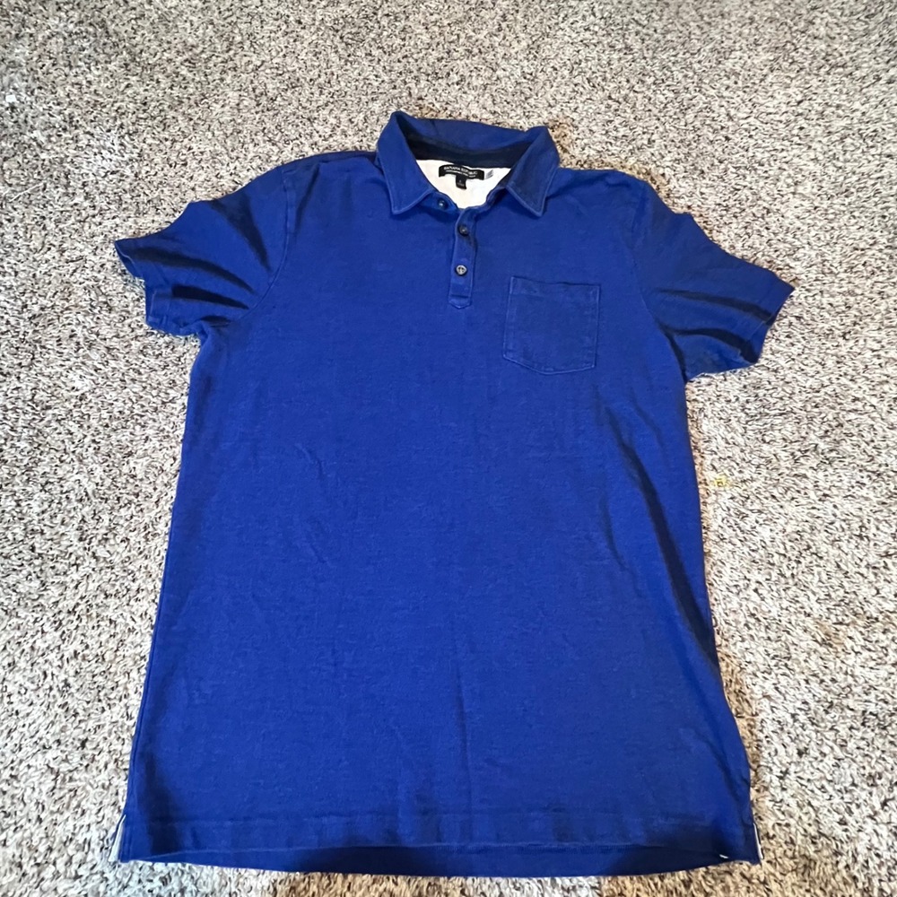 Banana Republic Men Performance Pique Polo Shirt Royal Blue Large Stretch Pocket